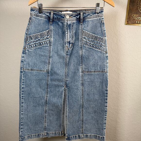Women's Habitual Denim Blue Jean Pieced Midi A-Line Skirt Size 4 Size 27 - Picture 3 of 9